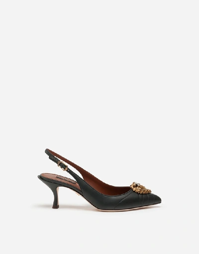 Shop Dolce & Gabbana Quilted Nappa Leather Devotion Slingbacks