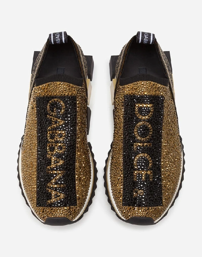 Shop Dolce & Gabbana Sorrento Sneakers With Fusible Crystals In Beige/black