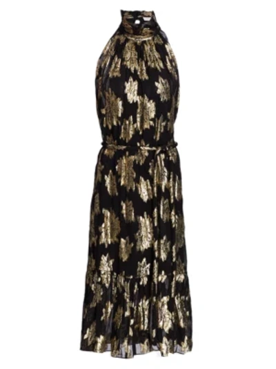 Shop Iro Laza Floral Lurex Jacquard Midi Dress In Black Gold