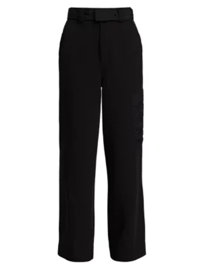 Shop Ganni Belted Twill Trousers In Black