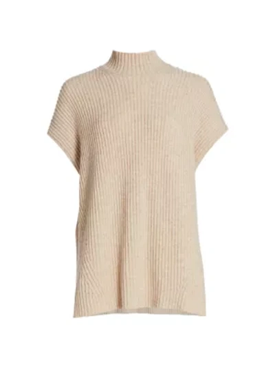 Shop Ganni Rib-knit Cap-sleeve Sweater In Brazilian Sand