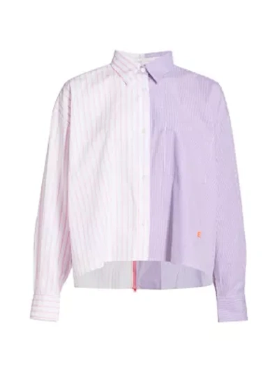 Shop Essentiel Antwerp Zipper Back Striped Blouse In Dust Pink