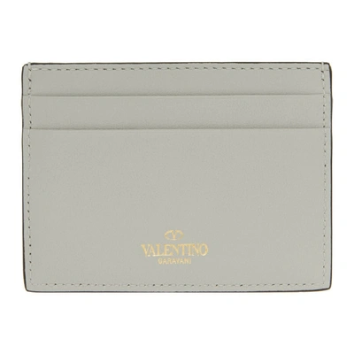 Shop Valentino Green  Garavani Rockstud Grainy Card Holder In Ml8 Opalgre