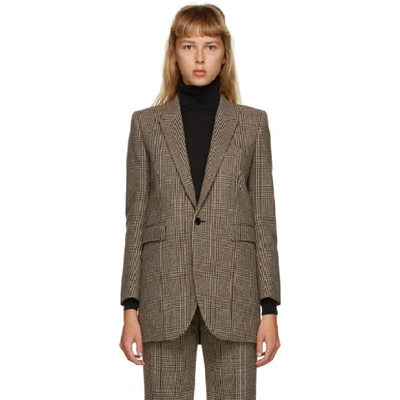 Shop Saint Laurent Black And Brown Prince Of Wales Blazer In 1021 Brown