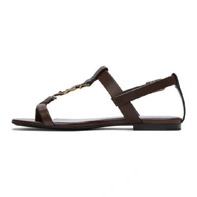 Shop Saint Laurent Brown Cassandra Flat Sandals In 6023 Choco