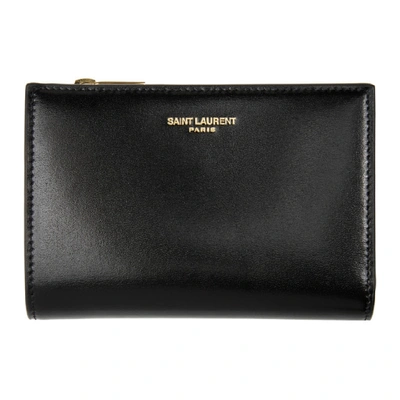 Shop Saint Laurent Black Bifold Zip Wallet In 1000 Black