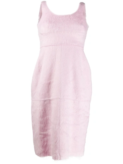 Shop Ambush Faux-fur Sleeveless Dress In Pink