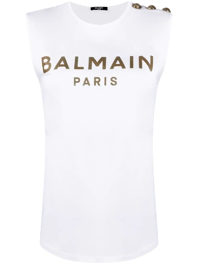 Balmain Logo-print Sleeveless T-shirt In White