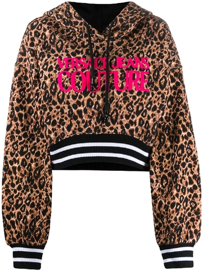 Shop Versace Jeans Couture Leopard Print Logo Sweatshirt In Black