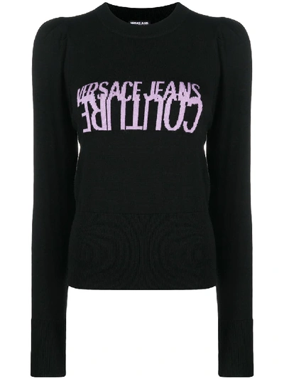 Shop Versace Jeans Couture Logo Long-sleeve Jumper In Black