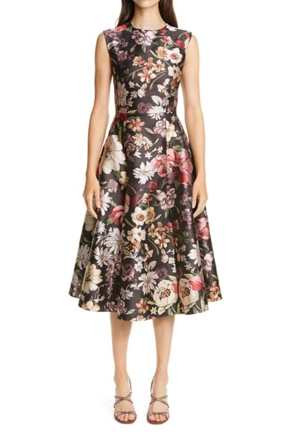 Shop Adam Lippes Floral Jacquard Fit & Flare Midi Dress In Black Floral