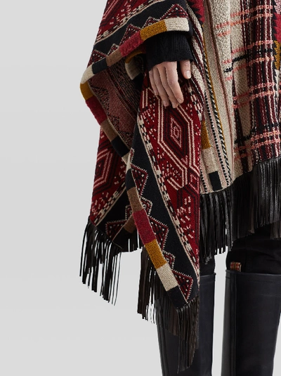 Shop Etro Jacquard Poncho With Fringe In Multicolor