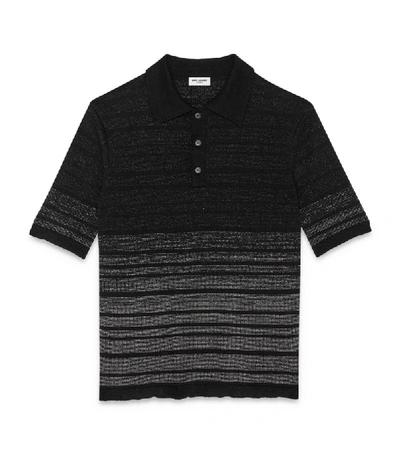 Shop Saint Laurent Metallic Striped Polo Shirt