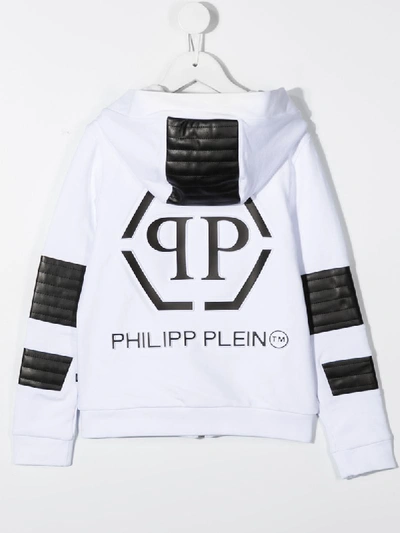 Shop Philipp Plein Panelled Zip-front Hoodie In White