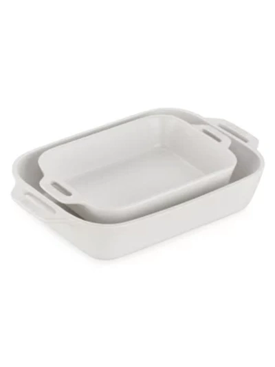 Staub Ceramic Rectangular Baking Dish 2-piece Set In Matte White
