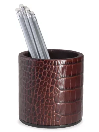 Shop Graphic Image Croc-embossed Pencil Cup In Brown