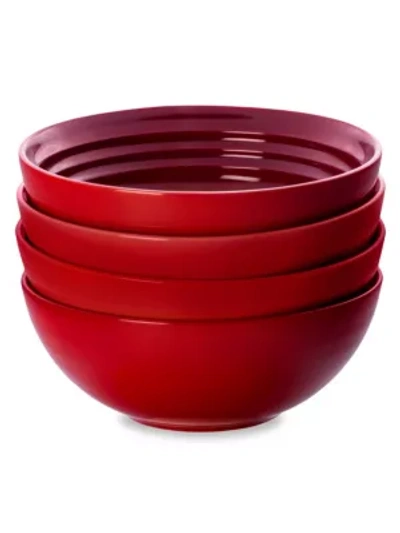 Shop Le Creuset Set Of Four Soup Bowls In Cherry