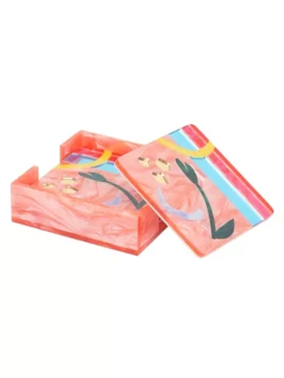 Shop Edie Parker Abstract Floral Square Coasters In Guava Multi