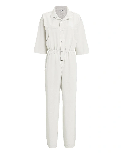 Shop Overlover Hope Short Sleeve Button-down Jumpsuit In White