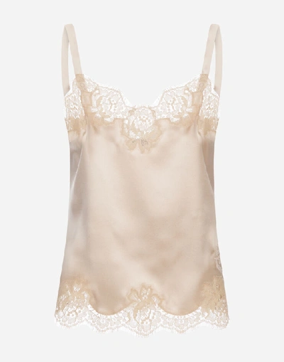 Shop Dolce & Gabbana Satin Lingerie Top With Lace