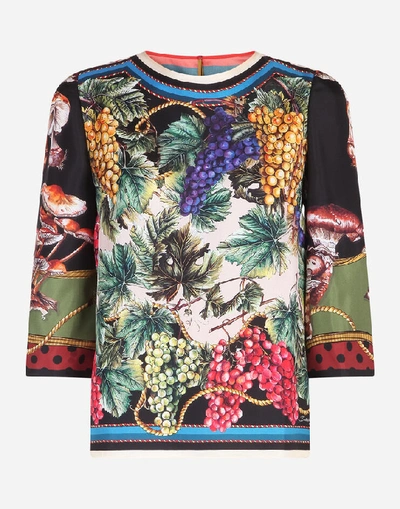 Shop Dolce & Gabbana Twill Blouse With Autumn Print