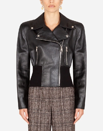 Shop Dolce & Gabbana Studded Leather Jacket In Black