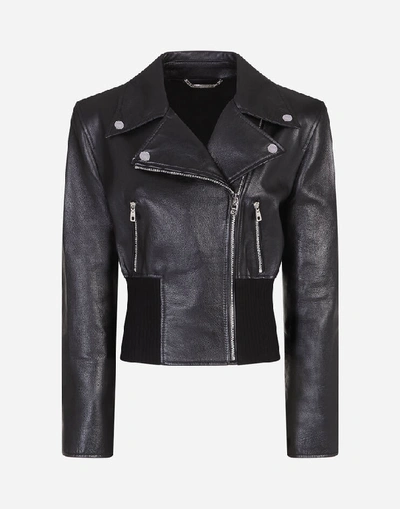 Shop Dolce & Gabbana Studded Leather Jacket In Black