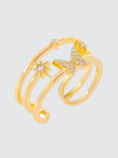 Shop Adina's Jewels - Verified Partner Cz Butterfly Adjustable Ring In Gold