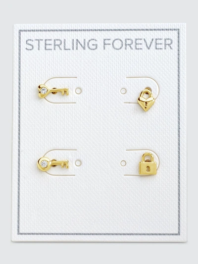 Shop Sterling Forever - Verified Partner Sterling Forever Lock And Key Stud Set Earrings In Gold