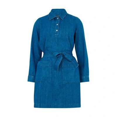 Shop Apc Tania Dress In Indigo Delave