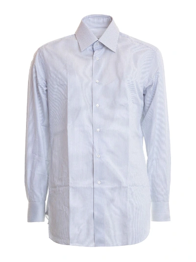 Shop Brioni Striped Cotton Classic Shirt In Light Blue