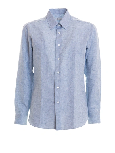 Shop Brioni Long Sleeved Linen Shirt In Light Blue