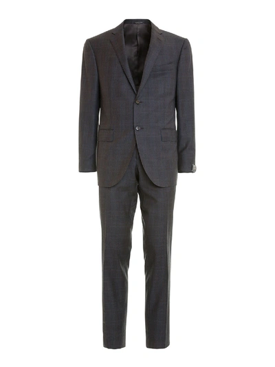 Shop Corneliani Two-piece Check Wool Suit In Brown