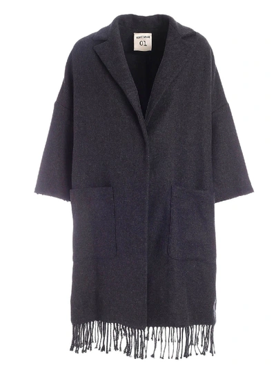 Shop Semicouture Sigmund Grey Coat Featuring Fringes