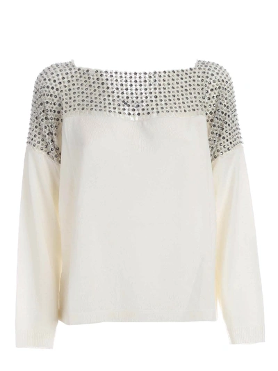 Shop Blumarine Jewel Yoke Sweater In Cream Color