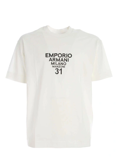 Shop Emporio Armani Black Logo Print T-shirt In White