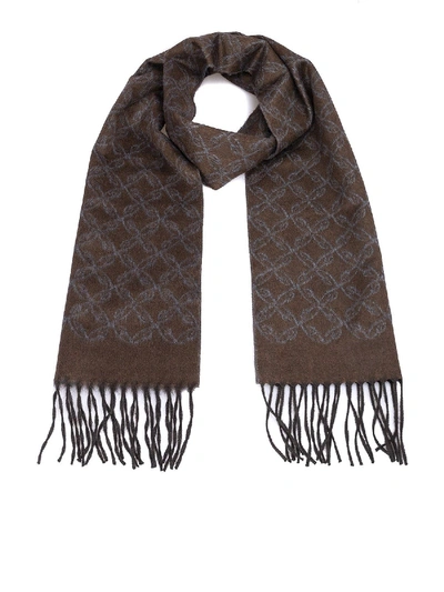 Shop Brioni Patterned Silk And Cashmere Scarf In Brown