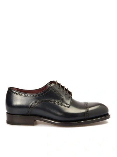 Shop Brioni Milano Derby Leather Shoes In Blue