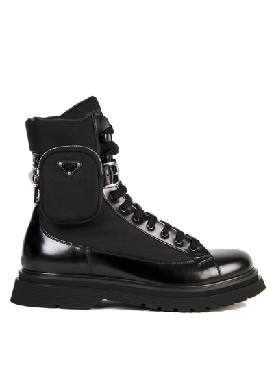 Shop Prada Black Combat Boot With Pouch