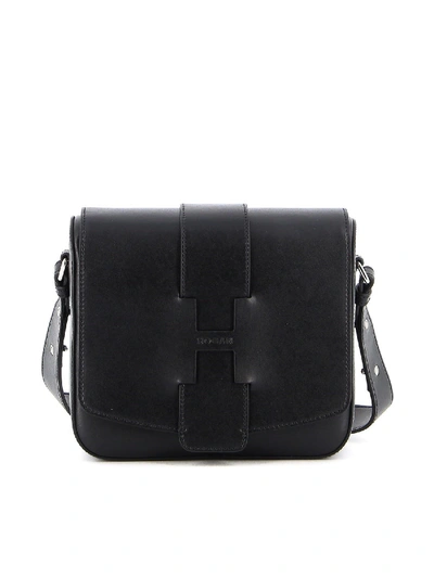 Shop Hogan Raw-cut H Leather Bag In Black