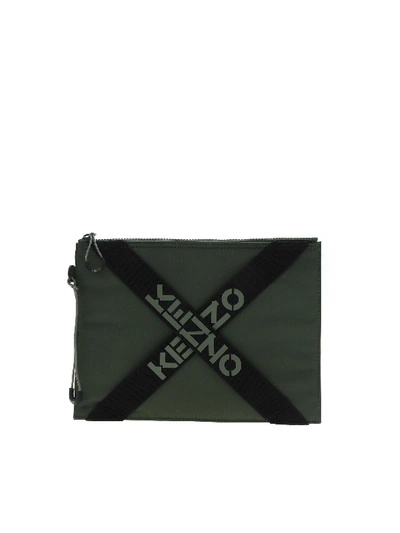 Shop Kenzo Branded Bands Clutch Bag In Green