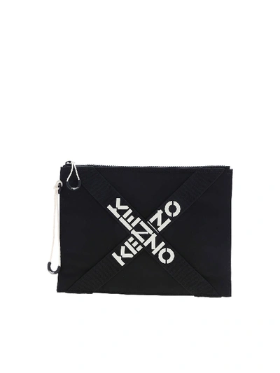 Shop Kenzo Branded Bands Clutch Bag In Black
