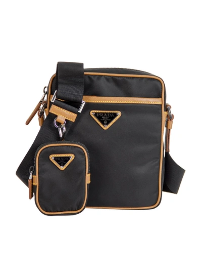 Shop Prada Black Messenger Bag With Caramel Detail