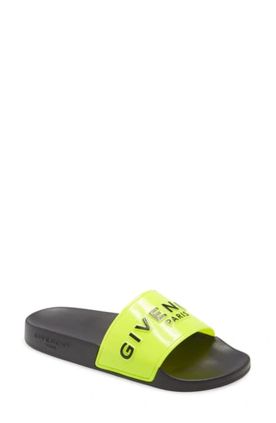 Shop Givenchy Logo Slide Sandal In Fluorescent Yellow