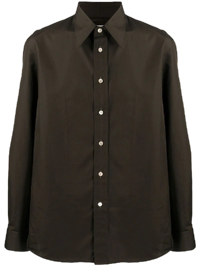 Shop Lemaire Point-collar Poplin Shirt In Green