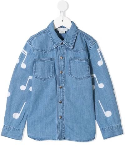 Stella Mccartney Music Notes Print Stretch Denim Shirt In Blue