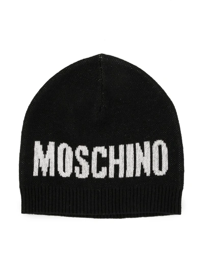 Shop Moschino Intarsia Knit Beanie In Black