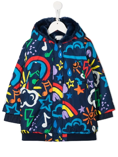 Shop Stella Mccartney Weather-print Hooded Coat In Blue