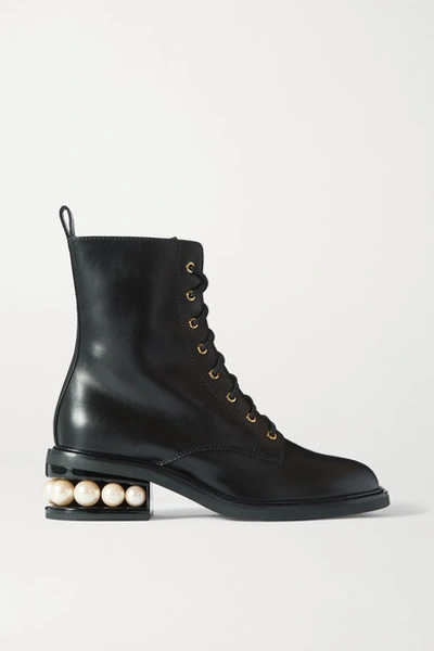 Shop Nicholas Kirkwood Casati Embellished Leather Ankle Boots In Black