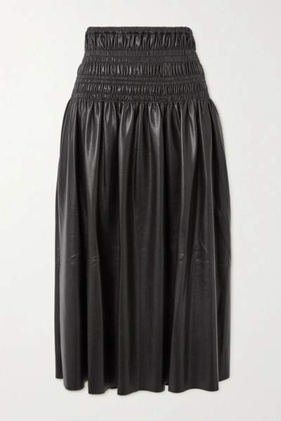 Shop Self-portrait Shirred Faux Leather Midi Skirt In Black